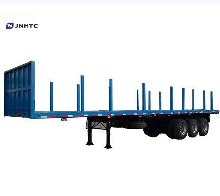 SINOTRUK 3 Axle Flatbed Trailer Log Wood Flat Bed Trailer With Upright Column